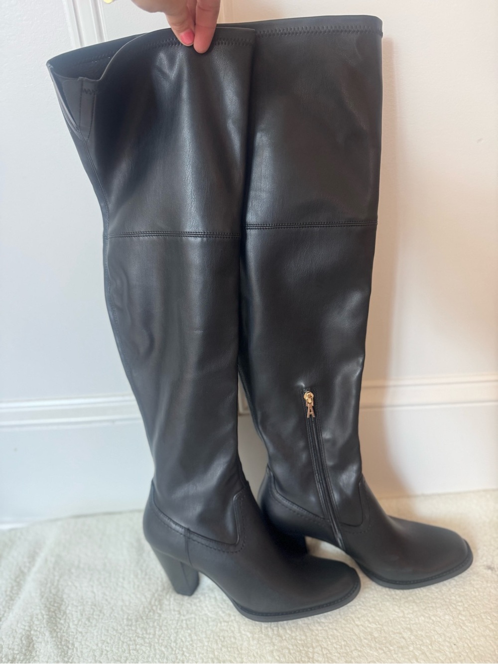 AEROSOLES Black Over-the-Knee Leather Boots with Side Zip